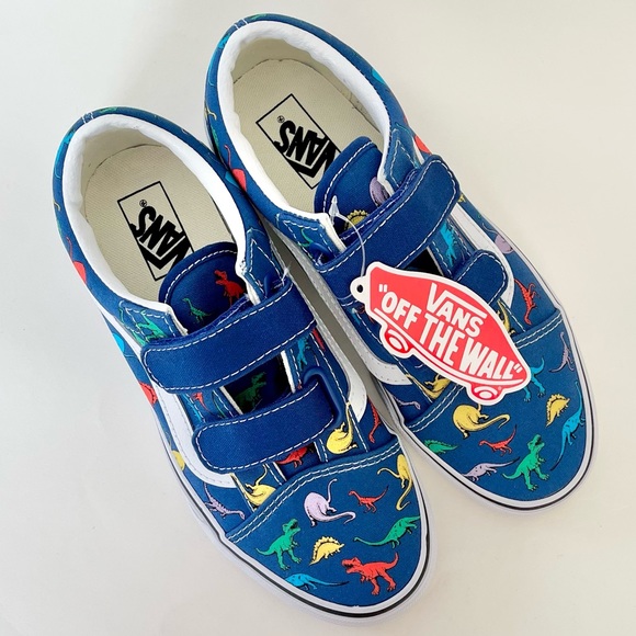 Vans Old Skool V Dino Boys Sneakers Blue Dinosaur Print Pattern NWT Size 3 - Picture 5 of 8
